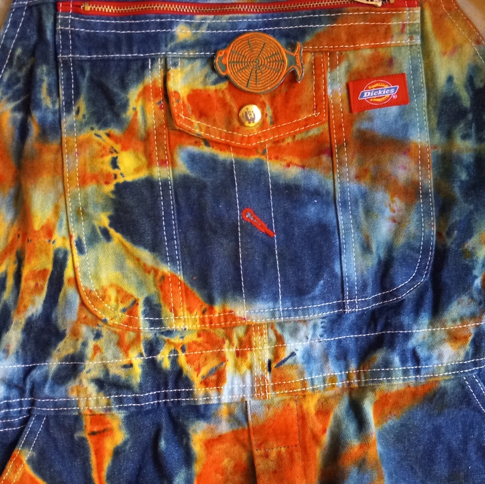 Tie dye Overalls 34×32, Grateful Dead patch Overalls, blue × orange Overalls - Picture 10 of 12